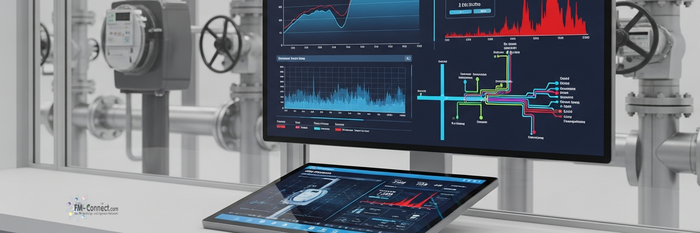 Ein technischer Controller analysiert Verbrauchsdaten an einem Monitoring-Monitor, um Leckagen oder Ineffizienzen in der Gasanlage frühzeitig durch Abweichungsanalysen zu identifizieren.