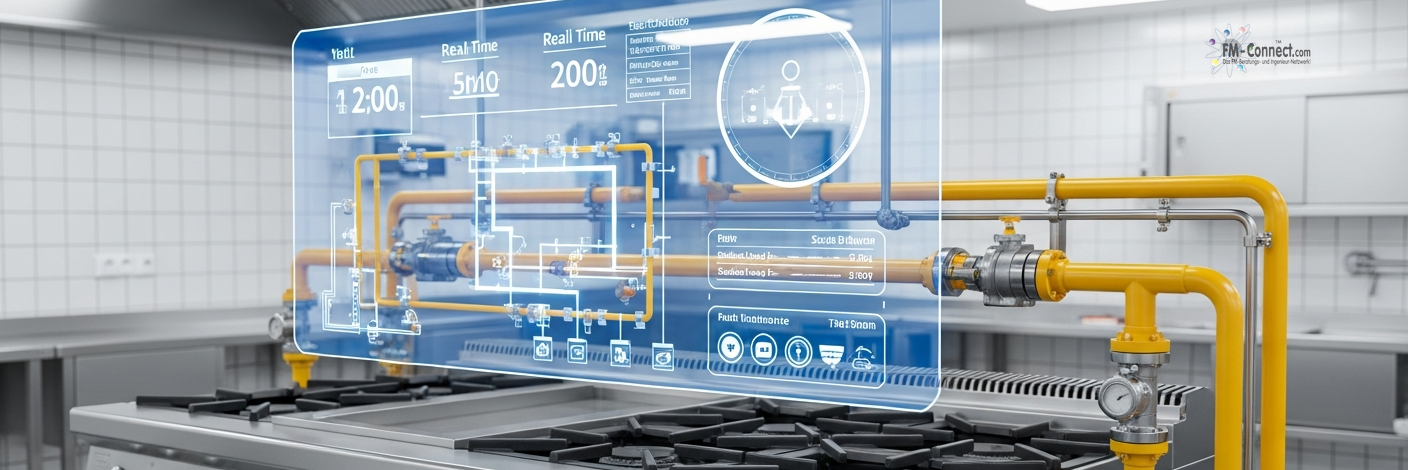 Professionelle Großküche mit Gasherden und Edelstahl-Infrastruktur für die effiziente Lebensmittelzubereitung unter Einhaltung strenger Sicherheitsstandards.